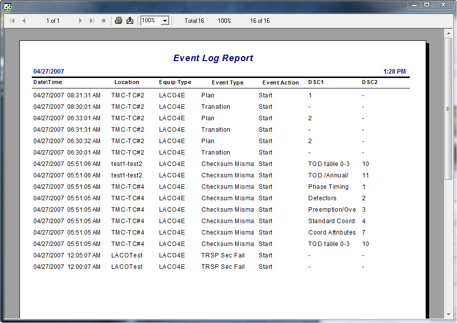 Event Log Report